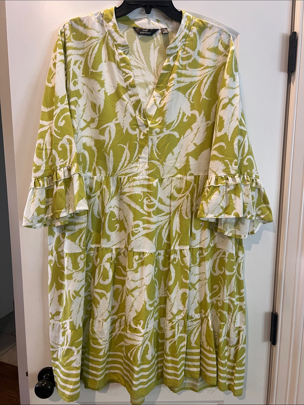 Mlle Gabrielle Boutique Lime Green and White Floral Tiered Midi Dress